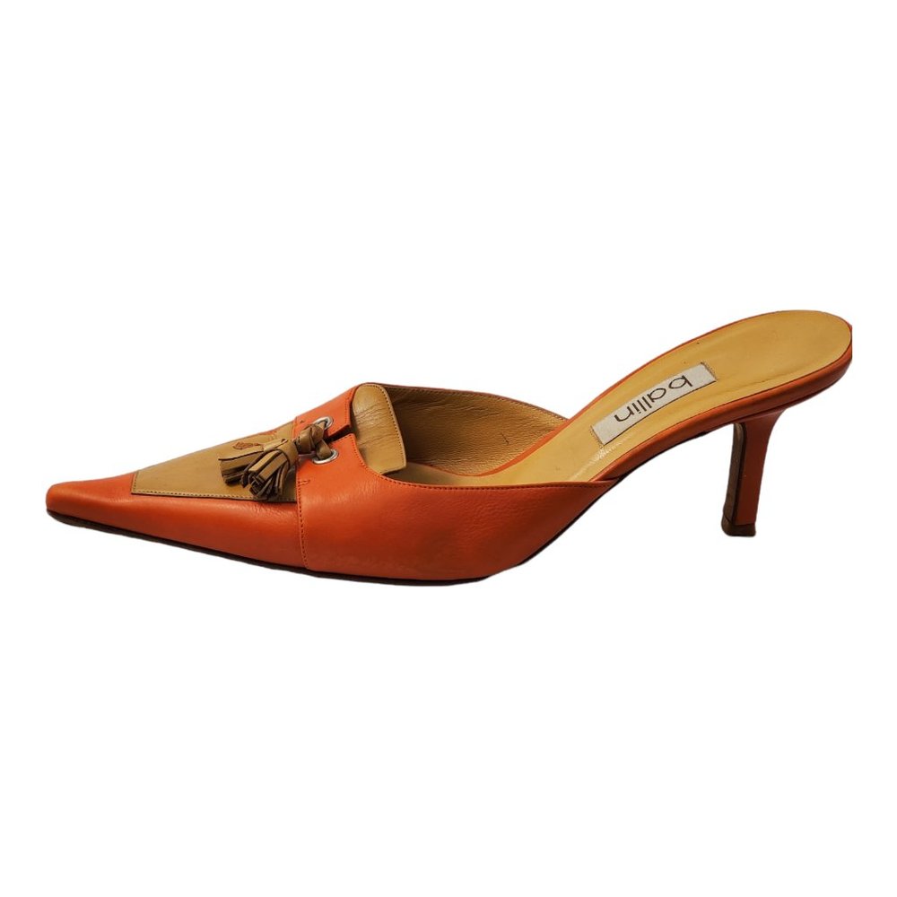 Ballin Womens Pointed Toe Orange Leather Kitten Heel Size 39
